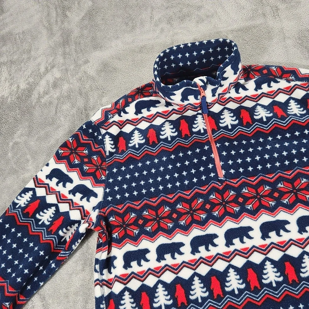 Chubbies‎ Fleece Pullover Mens Medium Blue Red Fair Isle Bear Tree Quarter Zip